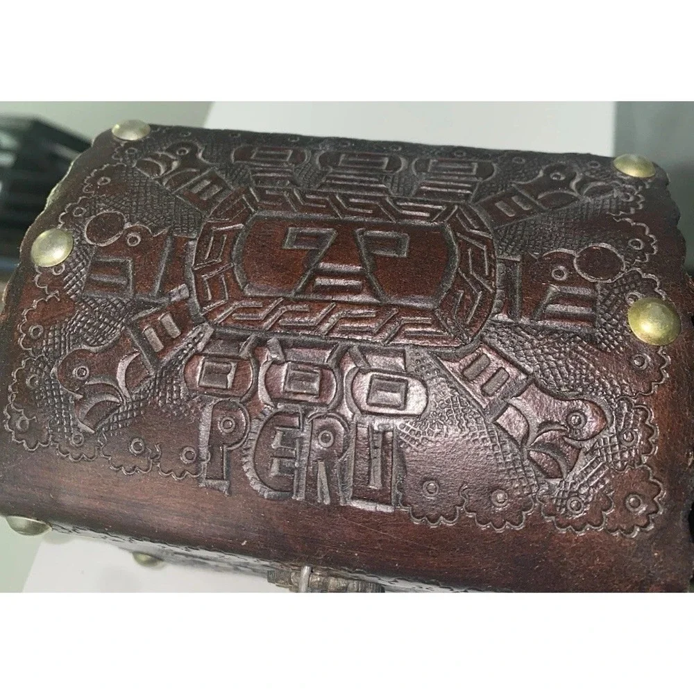Vintage Peruvian Leather Embossed Folk Art Jewelry Box